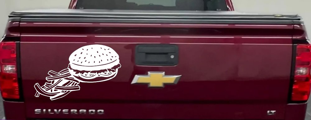 Cheeseburger and French Fries Restaurant Window Lettering  Business Car or Truck Window Decal Sticker (White)