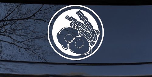 Bacon and Eggs Business Window Lettering Sign Car or Truck Window Vinyl Decal Sticker (White)