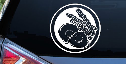 Bacon and Eggs Business Window Lettering Sign Car or Truck Window Vinyl Decal Sticker (White)