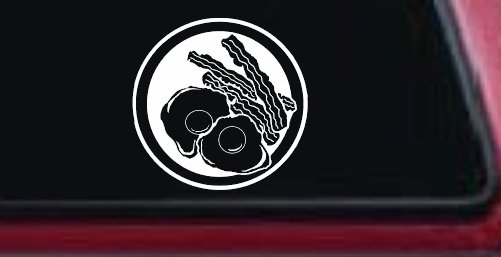 Bacon and Eggs Business Window Lettering Sign Car or Truck Window Vinyl Decal Sticker (White)