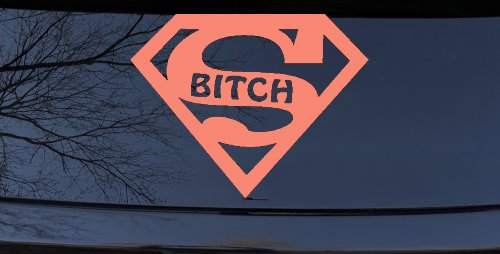 Funny Super Bitch Vinyl Decal for Car, Truck, or Window Sticker (Coral)