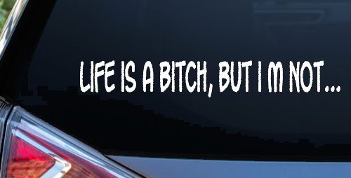 Life Is A Bitch But Im Not Car or Truck Window Vinyl Decal Sticker (White)