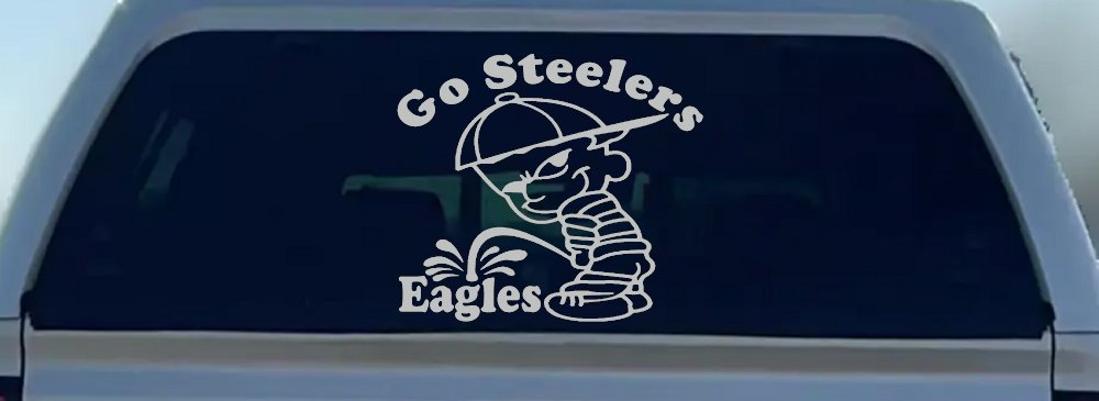 Go Steelers Pee On Eagles Calvin Facing Left Special Orders Car or Truck Window Decal Sticker (Light Gray)