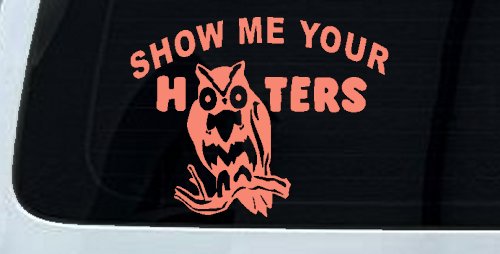 Show Me Your Hooters Owl Car or Truck Window Decal Sticker (Coral)