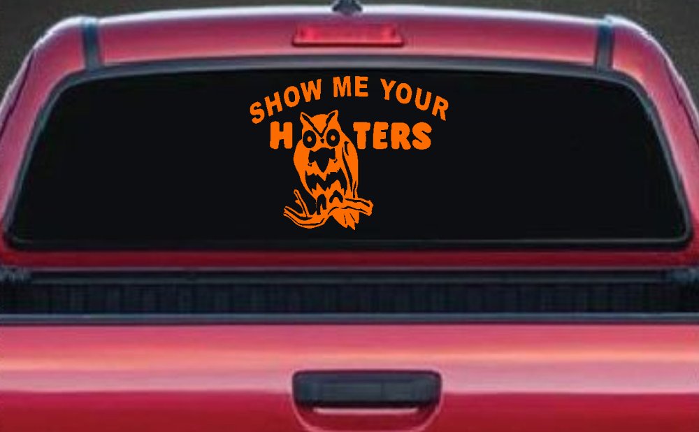 Show Me Your Hooters Owl Car or Truck Window Decal Sticker (Orange)