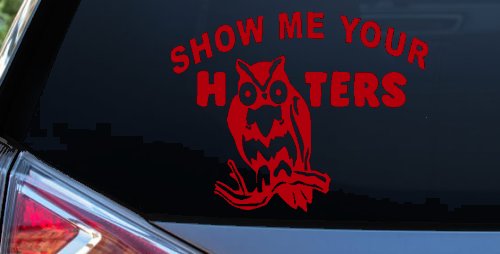 Show Me Your Hooters Owl Car or Truck Window Decal Sticker (Red)