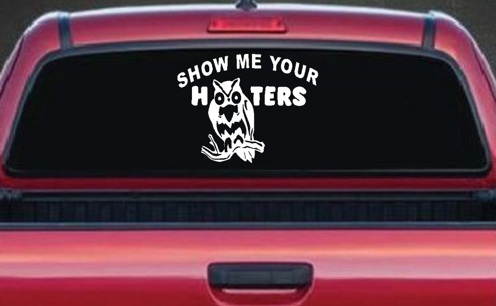 Show Me Your Hooters Owl Car or Truck Window Decal Sticker (White)