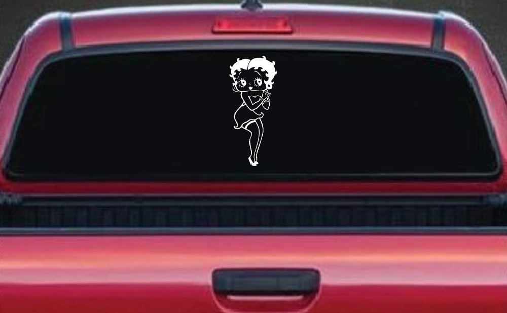 Betty Boop Hands Together Lady Biker Cartoons Car or Truck Window Decal Sticker (White)