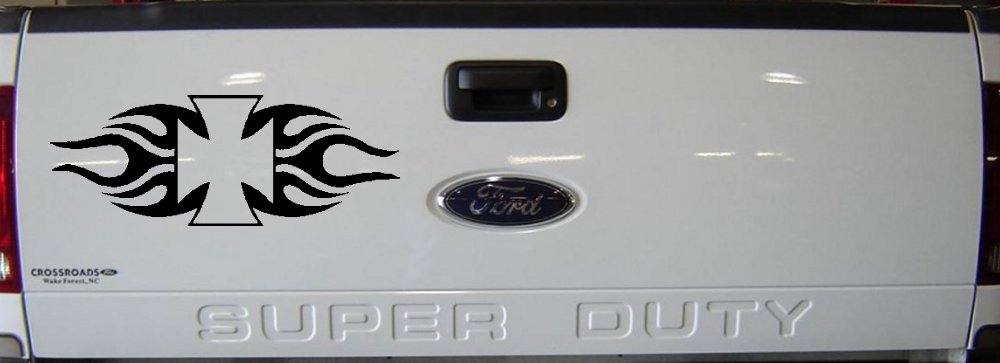 Chopper Iron Cross with Tribal Biker Car or Truck Window Decal Sticker