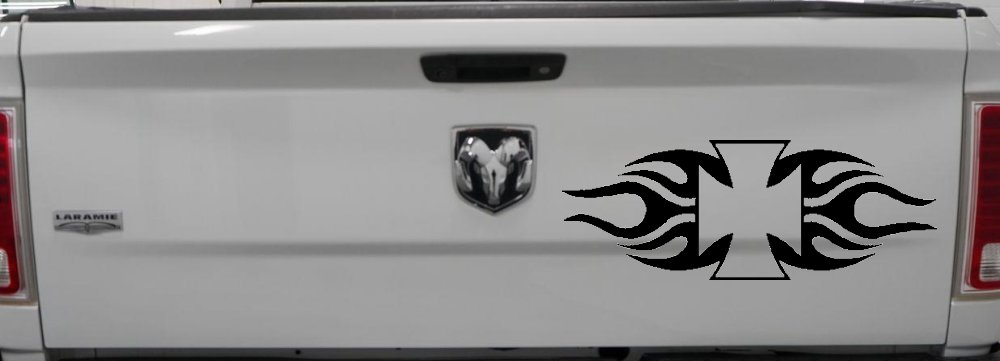 Chopper Iron Cross with Tribal Biker Car or Truck Window Decal Sticker (Black)
