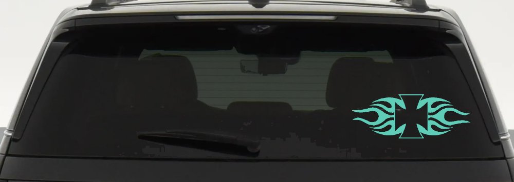 Chopper Iron Cross with Tribal Biker Car or Truck Window Decal Sticker