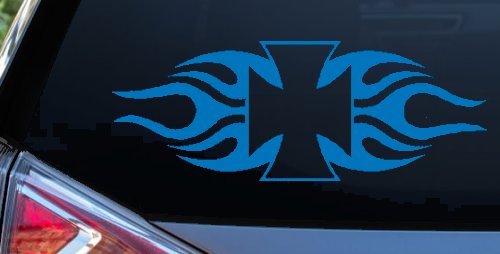 Chopper Iron Cross with Tribal Biker Car or Truck Window Decal Sticker