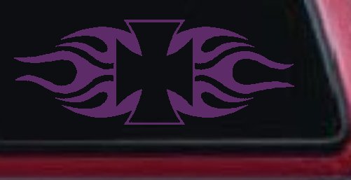 Chopper Iron Cross with Tribal Biker Car or Truck Window Decal Sticker (Violet)