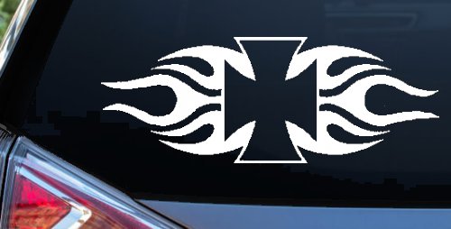 Chopper Iron Cross with Tribal Biker Car or Truck Window Decal Sticker