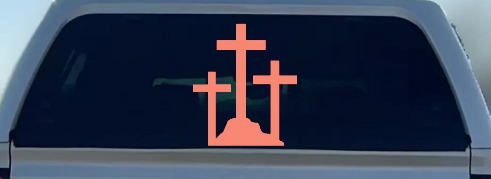 Three Crosses Christian Car or Truck Window Decal Sticker (Coral)