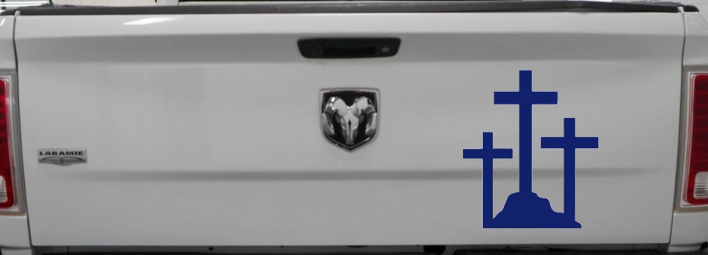 Three Crosses Christian Car or Truck Window Decal Sticker (Navy)