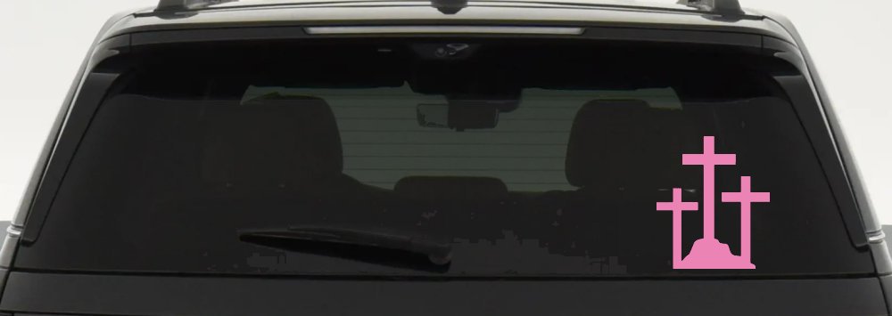 Three Crosses Christian Car or Truck Window Decal Sticker (Pink)