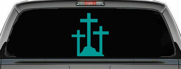Three Crosses Christian Car or Truck Window Vinyl Decal Sticker (Turquoise)