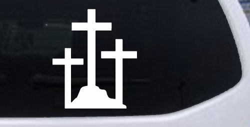 Three Crosses Christian Car or Truck Window Decal Sticker (White)