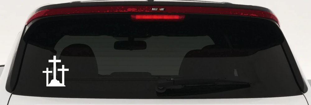Three Crosses Christian Car or Truck Window Vinyl Decal Sticker (White)