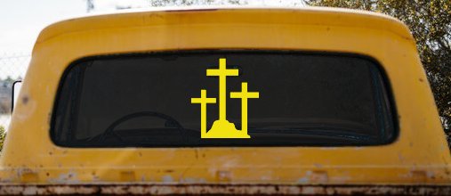 Three Crosses Christian Car or Truck Window Decal Sticker (Yellow)
