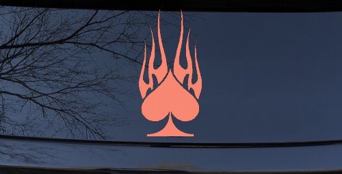 Flaming Spade Biker Car or Truck Window Decal Sticker (Coral)