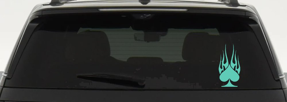 Flaming Spade Biker Car or Truck Window Decal Sticker (Mint)