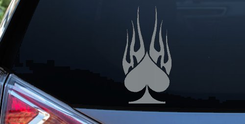 Flaming Spade Biker Car or Truck Window Decal Sticker (Telegrey)