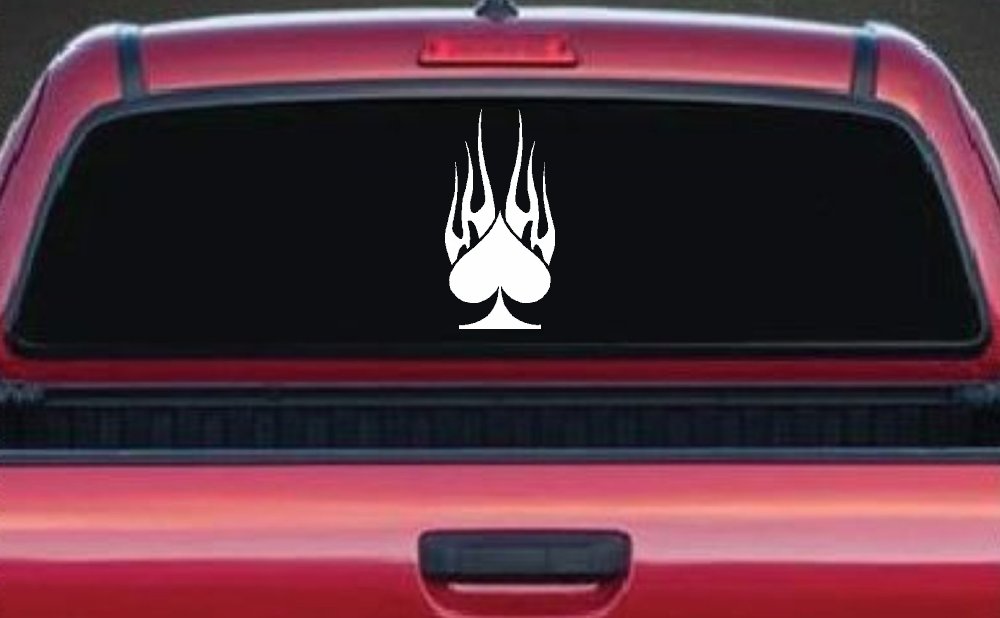 Flaming Spade Biker Car or Truck Window Decal Sticker (White)