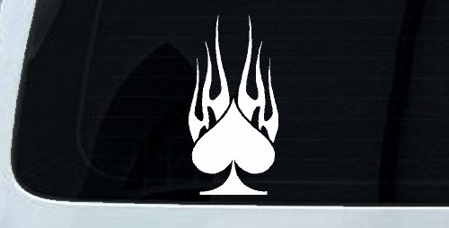Flaming Spade Biker Car or Truck Window Decal Sticker (White)