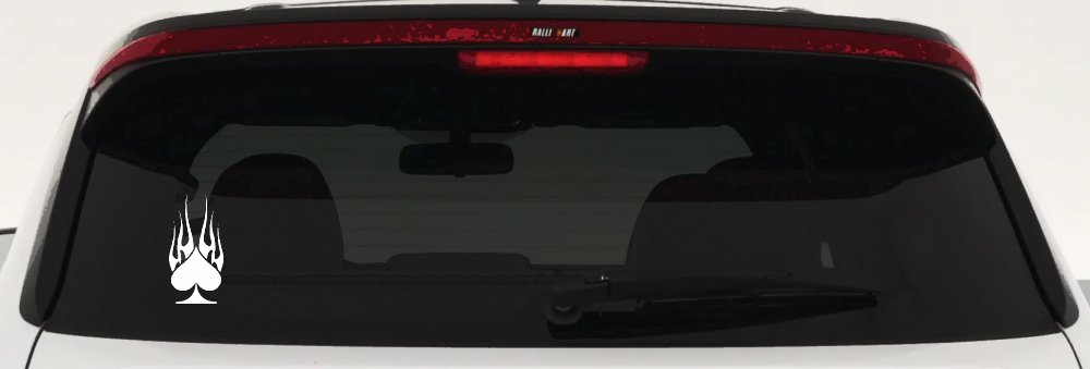 Flaming Spade Biker Car or Truck Window Vinyl Decal Sticker (White)