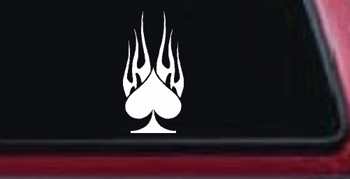 Flaming Spade Biker Car or Truck Window Decal Sticker (White)