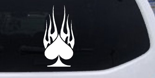 Flaming Spade Biker Car or Truck Window Decal Sticker (White)