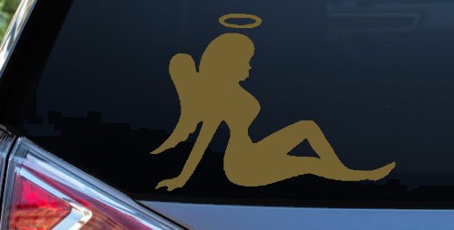 Mud Flap Women Angel with Halo Car or Truck Window Decal Sticker (Gold)