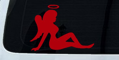 Mud Flap Women Angel with Halo Car or Truck Window Decal Sticker (Red)
