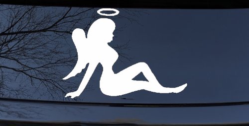 Mud Flap Women Angel with Halo Car or Truck Window Decal Sticker (White)