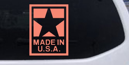Made In the USA Patriotic Car or Truck Window Decal Sticker (Coral)