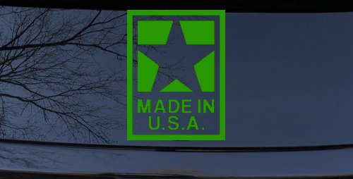 Made In the USA Patriotic Car or Truck Window Decal Sticker (Lime)