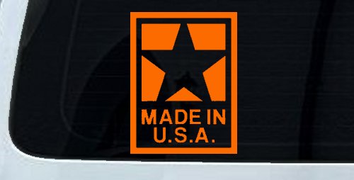 Made In the USA Patriotic Car or Truck Window Vinyl Decal Sticker (Orange)