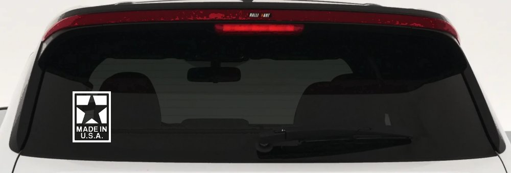 Made In the USA Patriotic Car or Truck Window Vinyl Decal Sticker (White)
