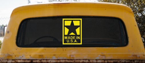 Made In the USA Patriotic Car or Truck Window Decal Sticker (Yellow)
