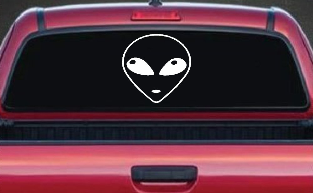 Alien Head Sci Fi Car or Truck Window Vinyl Decal Sticker (White)