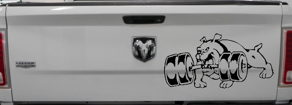 Bulldog With Barbells Car or Truck Window Decal Sticker (Black)