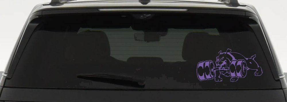 Bulldog With Barbells Car or Truck Window Decal Sticker (Purple)