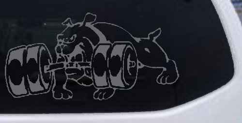 Bulldog With Barbells Car or Truck Window Decal Sticker (Silver)