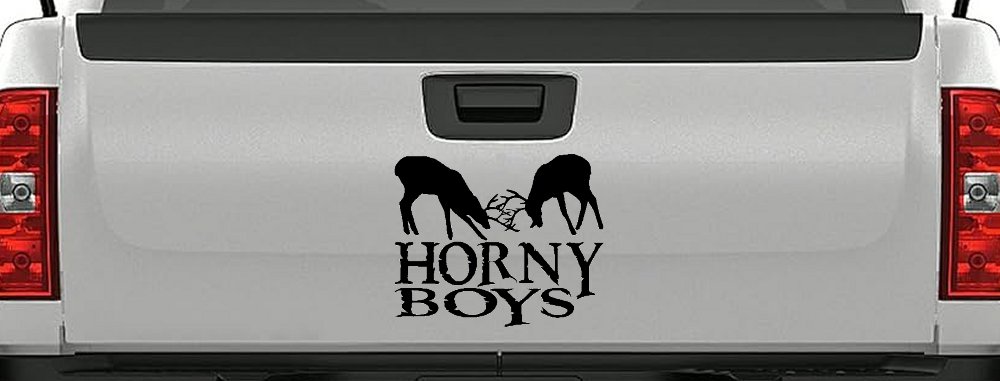 Horny Boys Buck Deer Hunting Car or Truck Window Decal Sticker (Black)