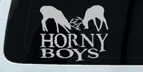 Horny Boys Buck Deer Hunting Car or Truck Window Decal Sticker (Light Gray)