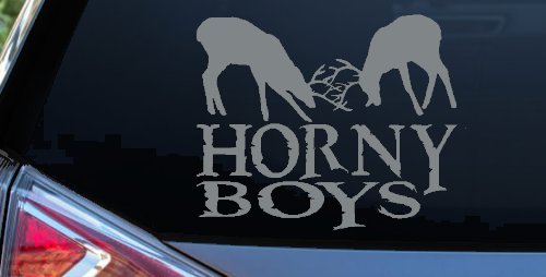 Horny Boys Buck Deer Hunting Car or Truck Window Decal Sticker (Telegrey)
