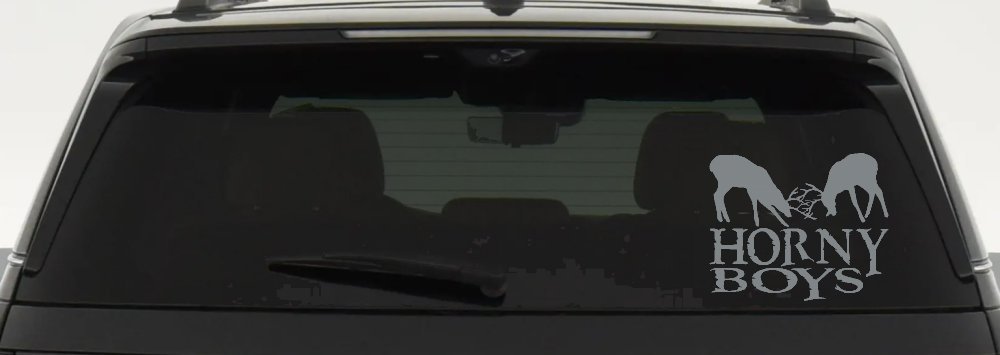 Horny Boys Buck Deer Hunting Car or Truck Window Decal Sticker (Telegrey)