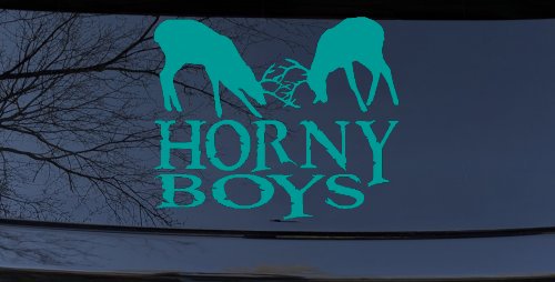 Horny Boys Buck Deer Hunting Car or Truck Window Decal Sticker (Turquoise)